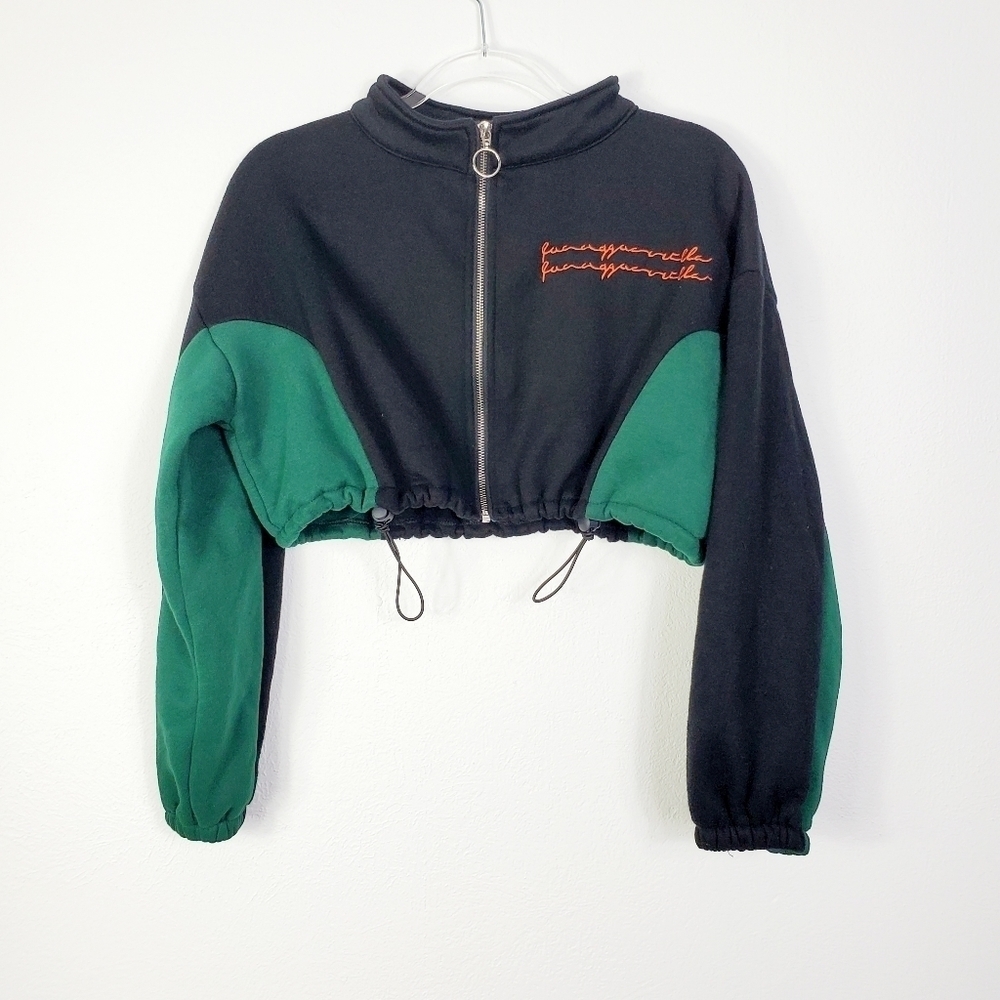 Zaful Black and Green Cropped Jacket